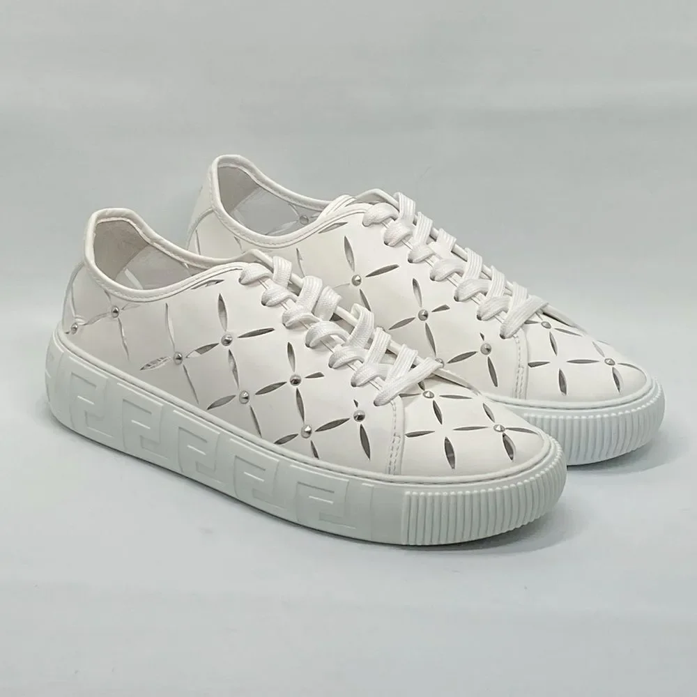 Versace Laser-Cut Low-Top Leather Sneakers size 42/us size 9